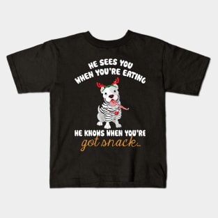 He Sees You When You're Eating Christmas Pitbull Kids T-Shirt